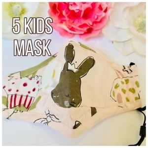 5 pieces of pink bow rabbit print kids face masks
